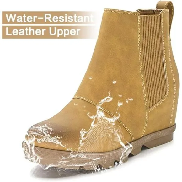 Women's Wedge Boots Comfortable Ankle Wedge Booties, Brown