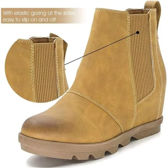 Women's Wedge Boots Comfortable Ankle Wedge Booties, Brown