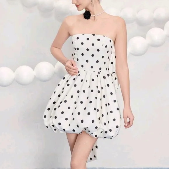 Women's Woven Polka Dot Short Bustier Party Dress Luxury Evening Dresses