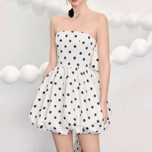 Women's Woven Polka Dot Short Bustier Party Dress Luxury Evening Dresses