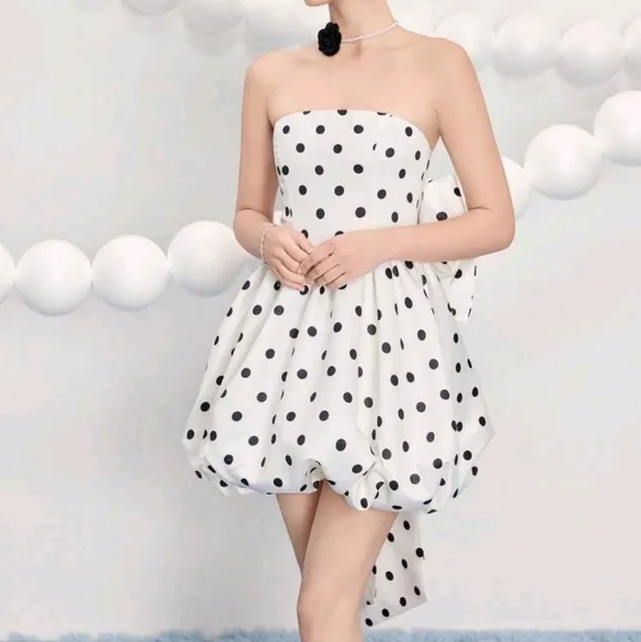Women's Woven Polka Dot Short Bustier Party Dress Luxury Evening Dresses