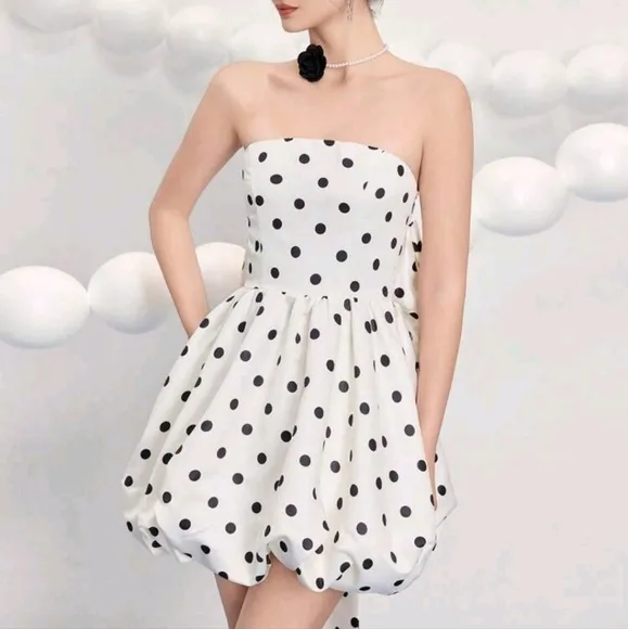 Women's Woven Polka Dot Short Bustier Party Dress Luxury Evening Dresses