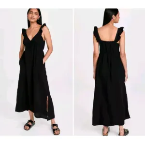 Xirena Leyla Maxi Dress Womens XS Black Cotton Minimalist Beachy Goth Cottage