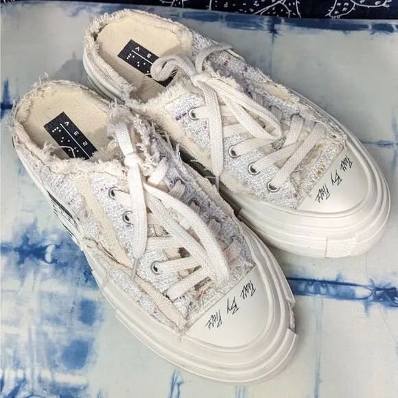 Xvessel G.O.P. White Tweed Fringe Lace Up Slip On Shoes White Women's Size 6