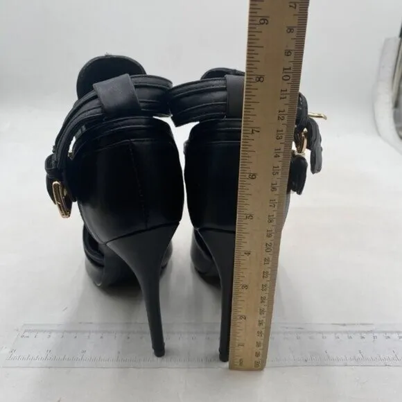 XYD Women Peep Toe Ankle Bootie High Heels Buckled Double Straps Cutout Black