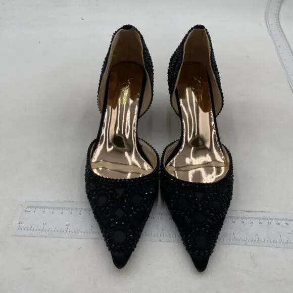 XYD Women's Pumps, Elegant Pointed Toe, D'Orsay Crystal Chunky Low Heels Black