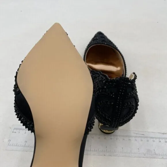 XYD Women's Pumps, Elegant Pointed Toe, D'Orsay Crystal Chunky Low Heels Black