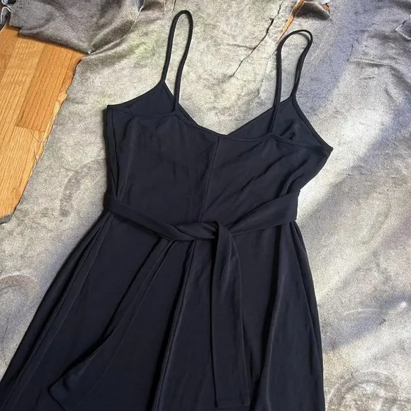 Y2k minimalist goth French connection black sleeveless spaghetti strap dress