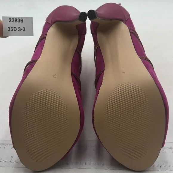 YDN Fuchsia Peep Toe Faux Suede Platform High Heels Lace Up Cutout Ankle Boot