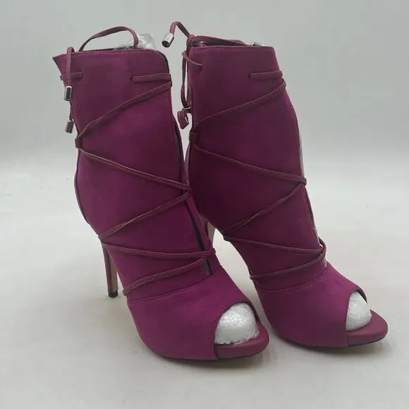 YDN Fuchsia Peep Toe Faux Suede Platform High Heels Lace Up Cutout Ankle Boot