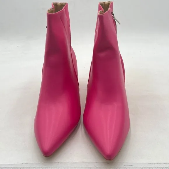 YDN Hot Pink Dressy Kitten Heel Ankle Boots Pointed Toe Booties Shoes with Zips