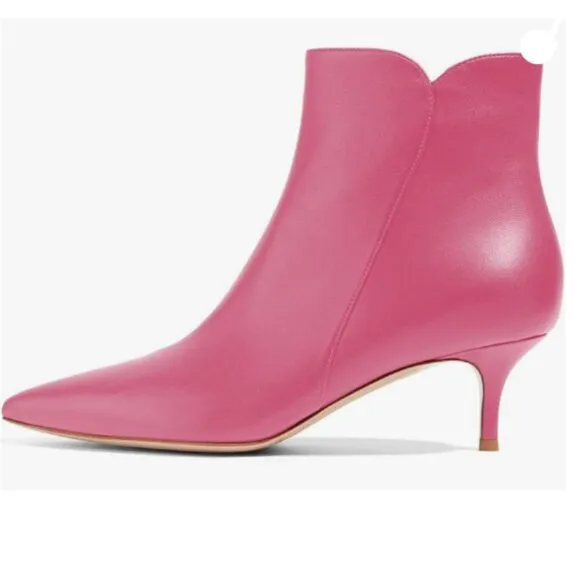 YDN Hot Pink Dressy Kitten Heel Ankle Boots Pointed Toe Booties Shoes with Zips