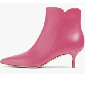 YDN Hot Pink Dressy Kitten Heel Ankle Boots Pointed Toe Booties Shoes with Zips
