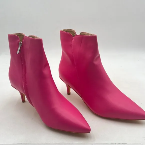 YDN Hot Pink Dressy Kitten Heel Ankle Boots Pointed Toe Booties Shoes with Zips
