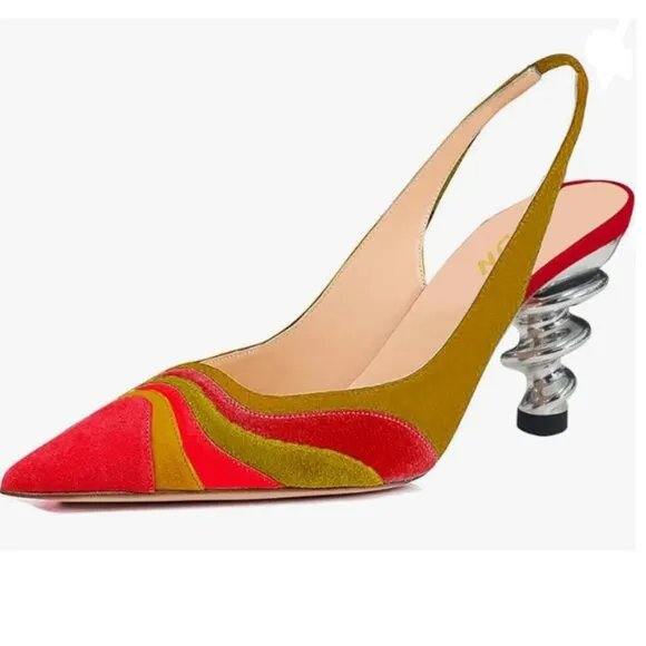 YDN Quicksand Trendy Metallic Spiral Heel Slip On Sandals Slingback Elastic Pump