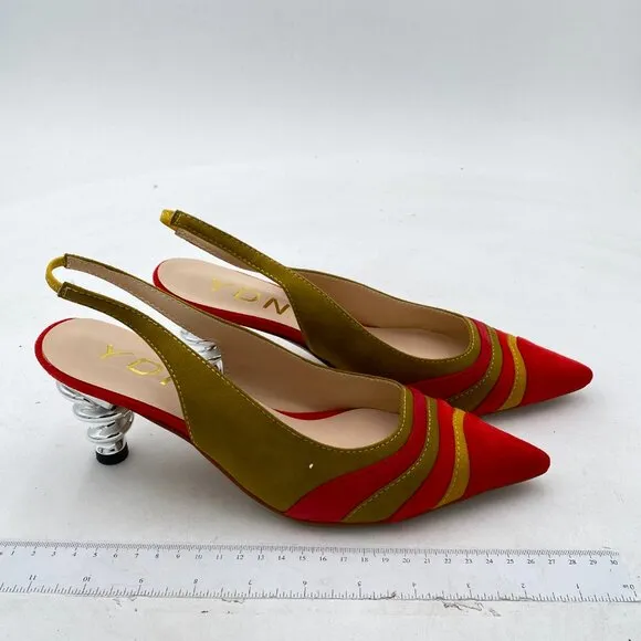 YDN Quicksand Trendy Metallic Spiral Heel Slip On Sandals Slingback Elastic Pump