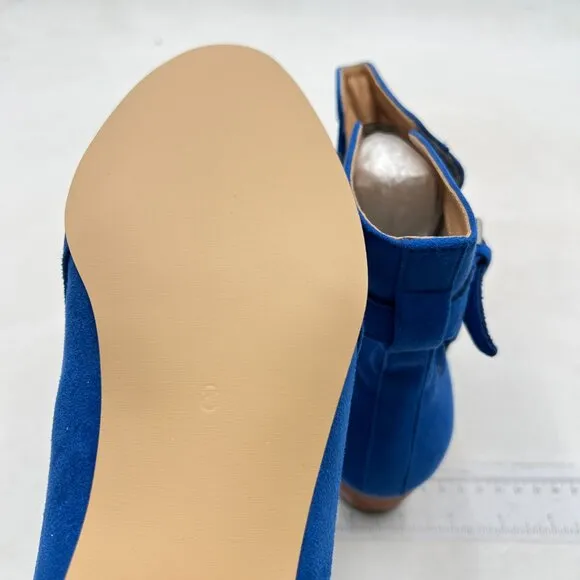 YDN Women Block Low Heel Suede Cowgirl Boots , Ankle Bootie with Buckle Blue