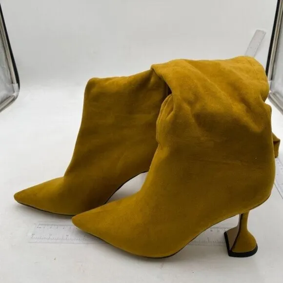 YDN Women Pointed Toe Over The Knee Boots Pull on Block High Heel Olive Shoes