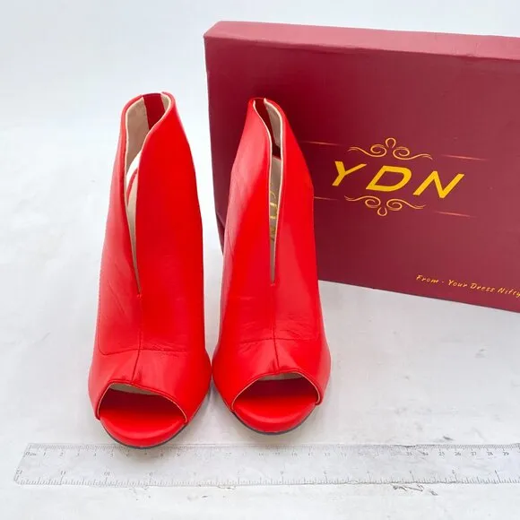YDN Women's Chic Slingback Peep Toe Stiletto High Heel Sandals Ankle Boots Red