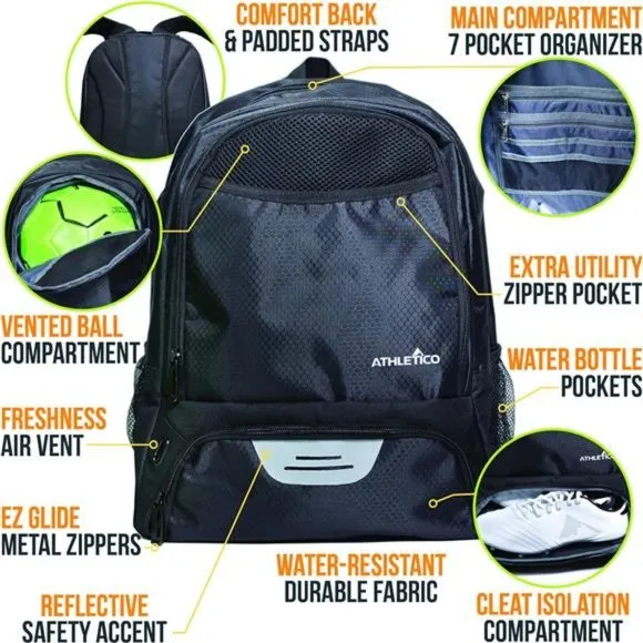Youth Soccer Bag - Soccer Backpack &amp; Bags w/ Separate Cleat and Ball Compartment