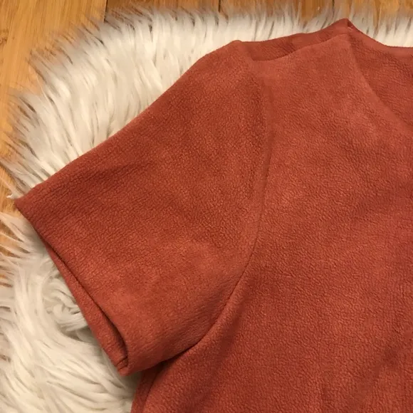 Yumi Burnt Orange Minimalist Textured Zipper Pockets Shift Dress, size S (6US)