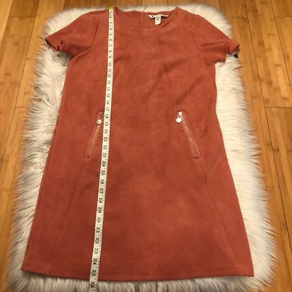 Yumi Burnt Orange Minimalist Textured Zipper Pockets Shift Dress, size S (6US)
