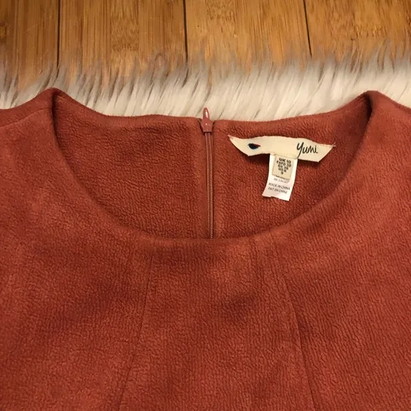 Yumi Burnt Orange Minimalist Textured Zipper Pockets Shift Dress, size S (6US)