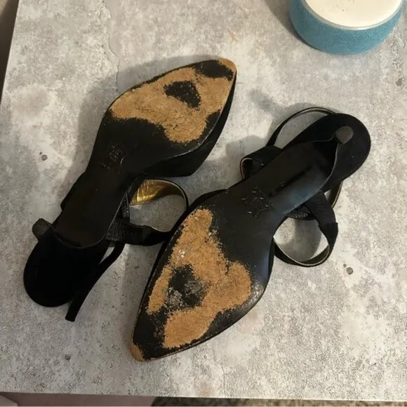 YVES SAINT LAURENT Romantic Suede Black Kitten Heel Shoes Ankle Strap YSL Sz 9
