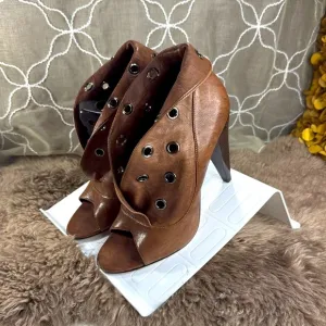 (Z3) Report Signature Studded Peep Toe Leather Ankle Boots, Cone‎ Heel, Size 9 W