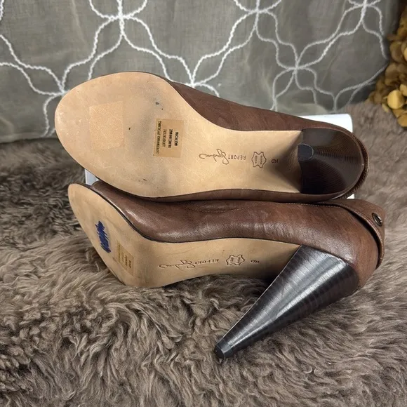 (Z3) Report Signature Studded Peep Toe Leather Ankle Boots, Cone‎ Heel, Size 9 W