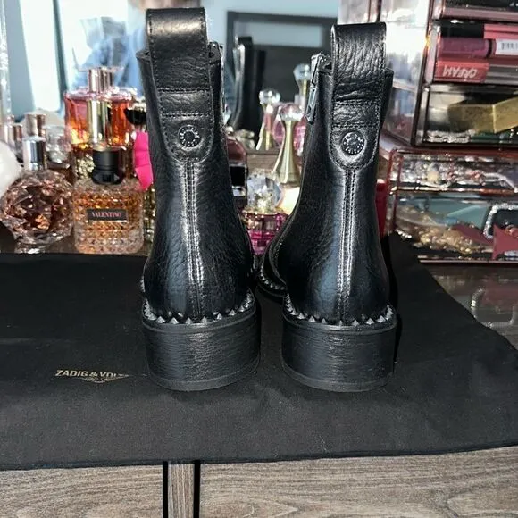 Zadig &amp; Voltaire Empress Clous Textured Leather Ankle Boots NWOB, With Dust Bag
