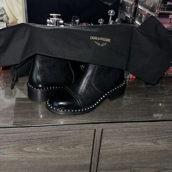 Zadig &amp; Voltaire Empress Clous Textured Leather Ankle Boots NWOB, With Dust Bag