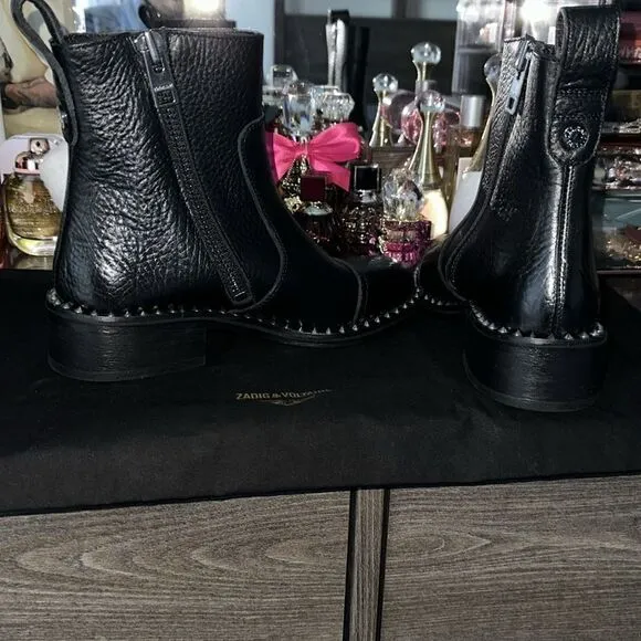 Zadig &amp; Voltaire Empress Clous Textured Leather Ankle Boots NWOB, With Dust Bag