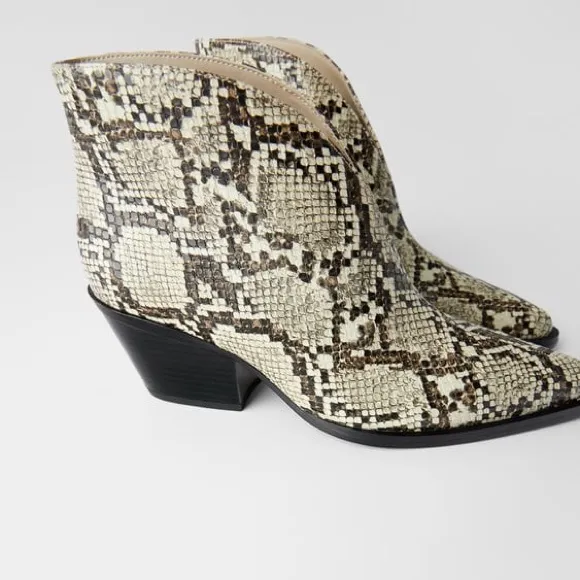 Zara animal print v-vamp cowboy ankle boots