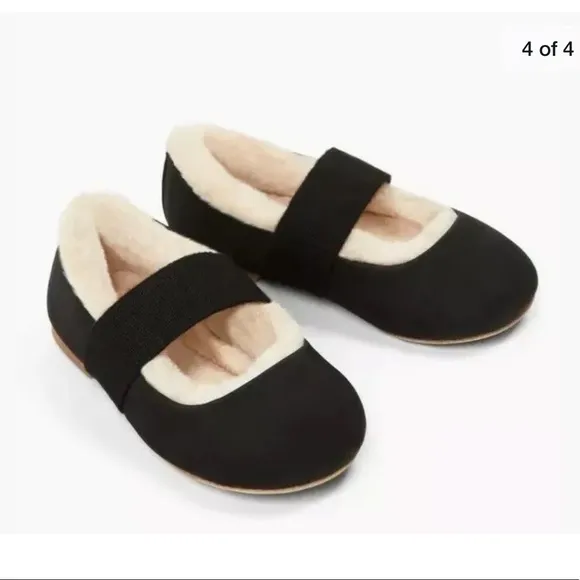Zara Baby Girl Fur Lined Ballerina Slippers Black
