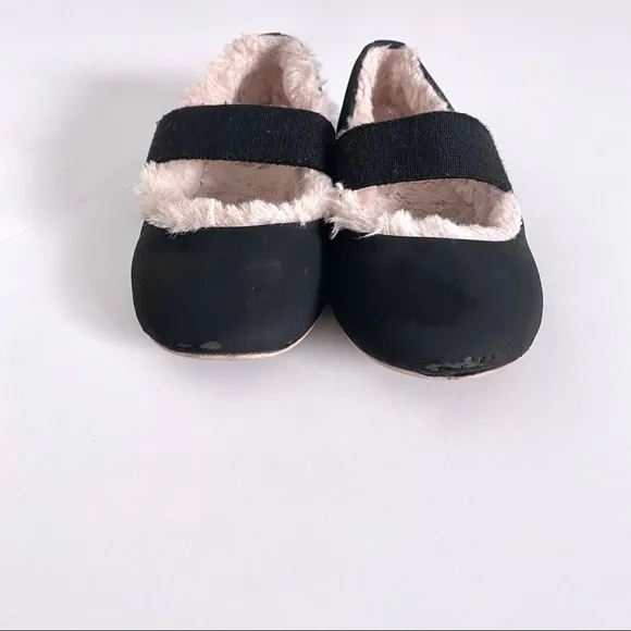 Zara Baby Girl Fur Lined Ballerina Slippers Black