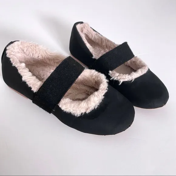 Zara Baby Girl Fur Lined Ballerina Slippers Black