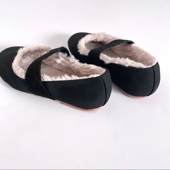 Zara Baby Girl Fur Lined Ballerina Slippers Black