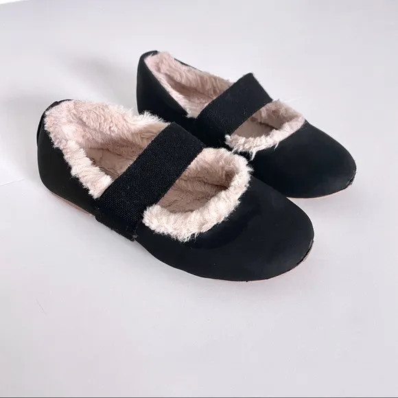 Zara Baby Girl Fur Lined Ballerina Slippers Black