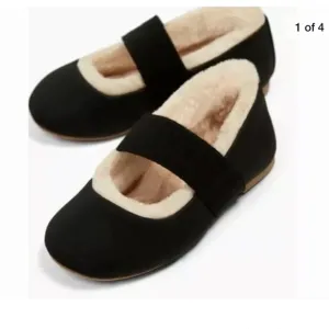 Zara Baby Girl Fur Lined Ballerina Slippers Black