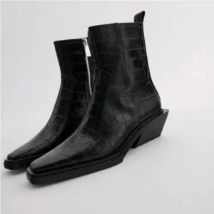 Zara Black Animal Print Modern Ankle Boot Bootie SZ 39