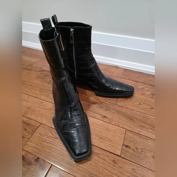 Zara Black Animal Print Modern Ankle Boot Bootie SZ 39