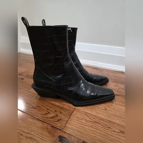 Zara Black Animal Print Modern Ankle Boot Bootie SZ 39