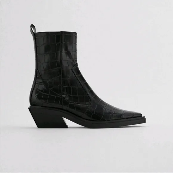 Zara Black Animal Print Modern Ankle Boot Bootie SZ 39