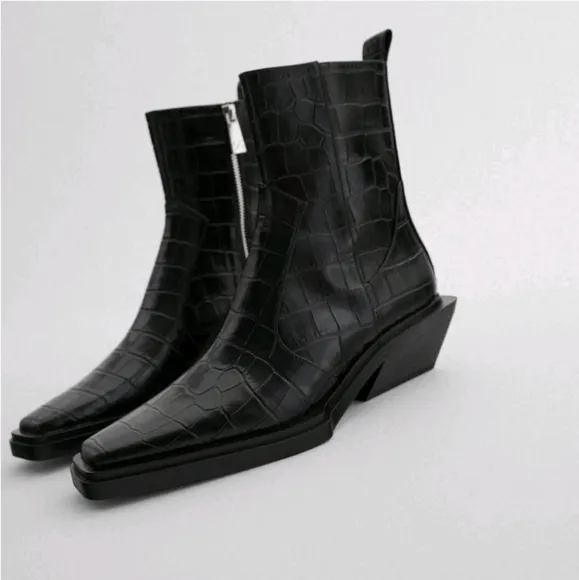 Zara Black Animal Print Modern Ankle Boot Bootie SZ 39