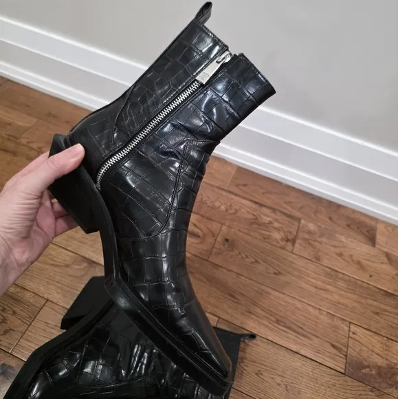 Zara Black Animal Print Modern Ankle Boot Bootie SZ 39
