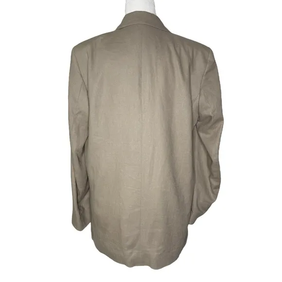 Zara Blazer L Beige Linen Flip Cuff Open Front Minimalist Lagenlook Jacket