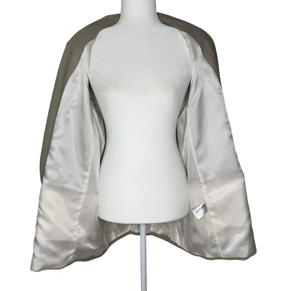 Zara Blazer L Beige Linen Flip Cuff Open Front Minimalist Lagenlook Jacket