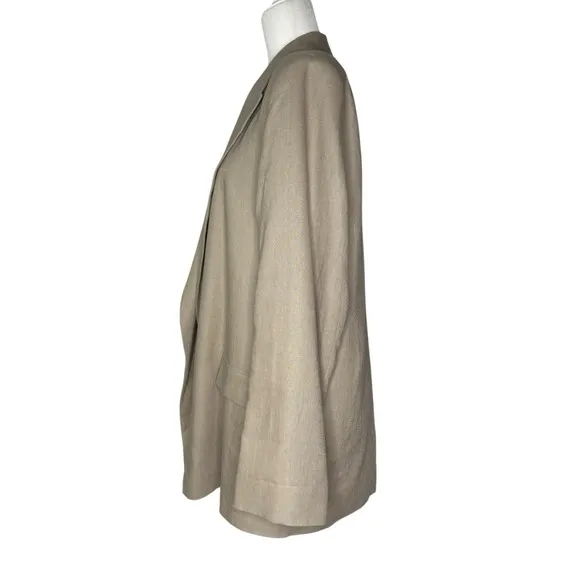 Zara Blazer L Beige Linen Flip Cuff Open Front Minimalist Lagenlook Jacket
