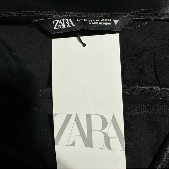 Zara Bloggers Fav Black Satin Effect Rhinestone V-Neck Midi ChristmasDress Sz M